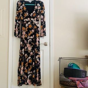 Long Black Floral Maxi Dress - XS
